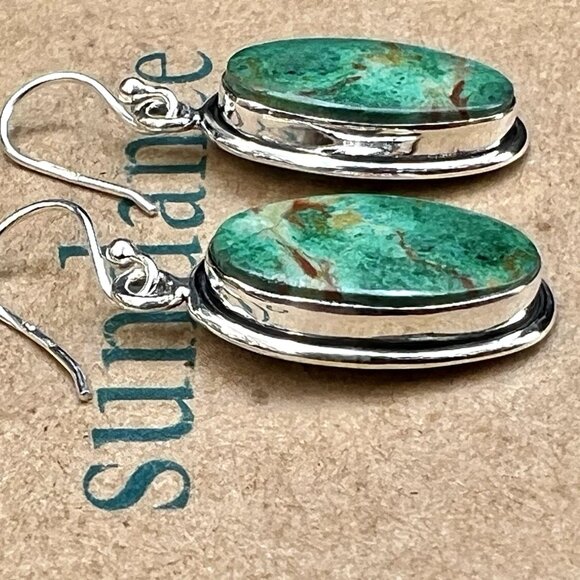 Sundance $188 NEW 1.5” Green Turquoise Sterling Silver Handmade Oval Earrings - Picture 2 of 11